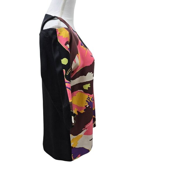 Tibi Silk Mini Dress Tunic Womens size 4 Black Pink Cold Shoulder Mod Shift - Picture 8 of 9